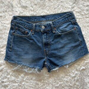 Levis Cut Off Jean Shorts Dark Wash Raw Hem - Size 6/28